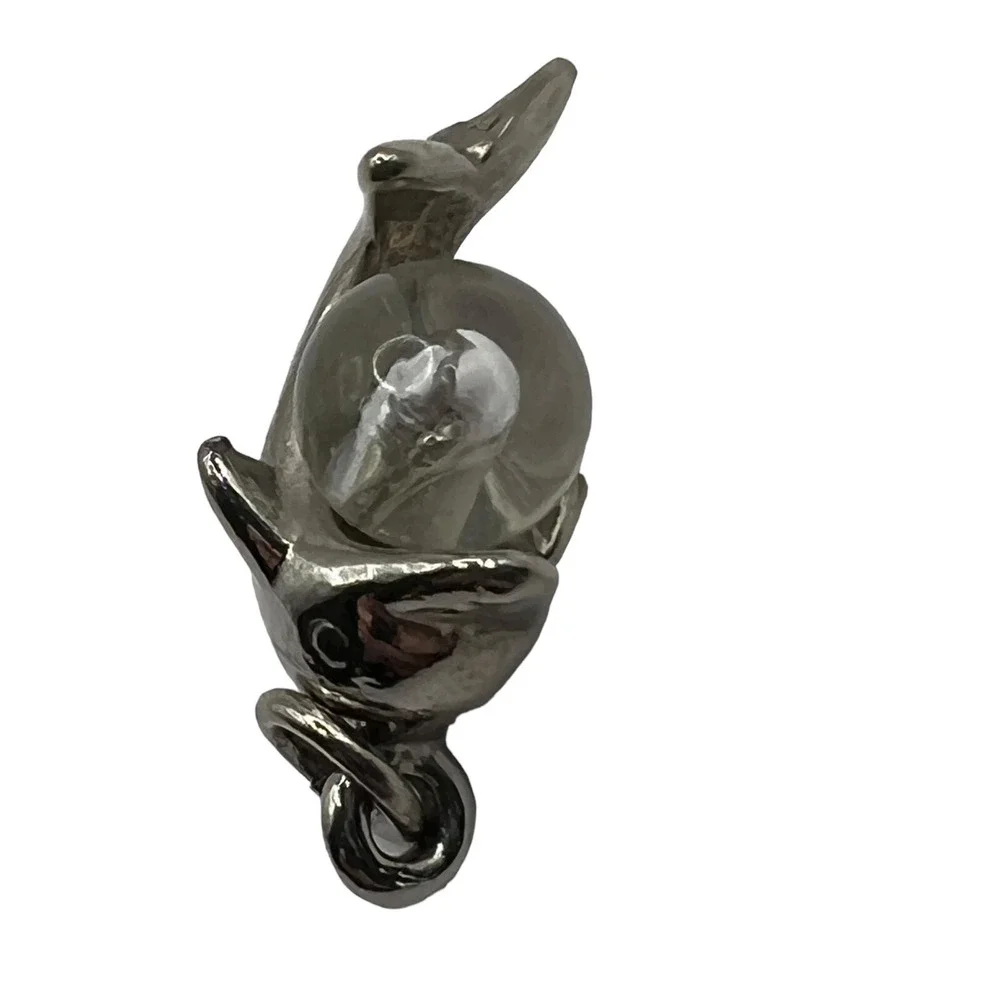 Vintage Dolphin Pendant Silver tone Acrylic Ball Small Porpoise‎